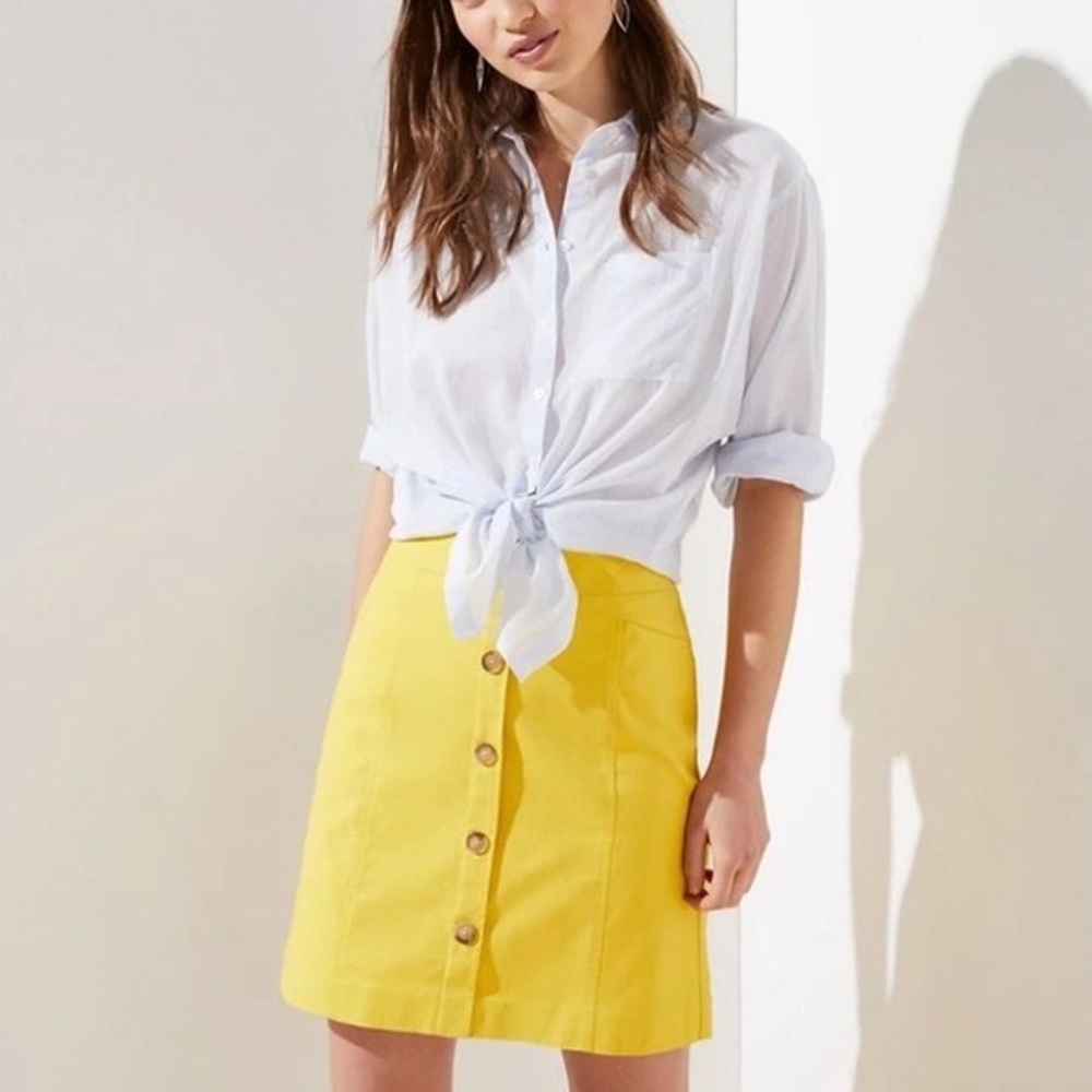 LOFT Yellow Button-Front Mini Skirt Size 4 PETITE (NWT)